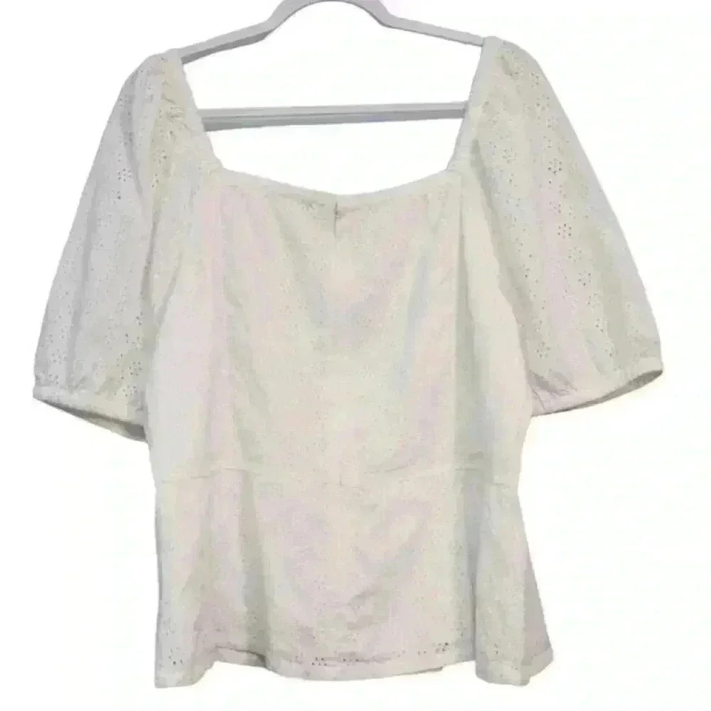 NWT Ann Taylor Factory Blouse Size 16 White Floral Eyelet Cottagecore Boho